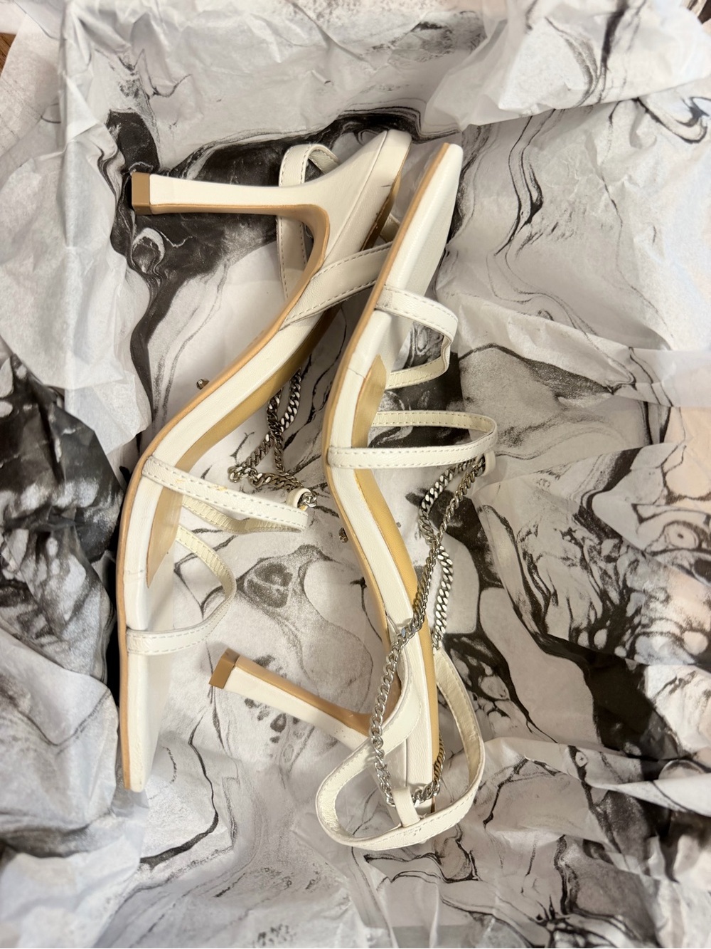 Tony Bianco White Square-Toe Chain-Strap Heels